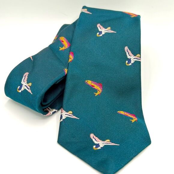 VIntage Abercrombie & FItch tie - Embroidered birds and fish - Picture 5 of 5